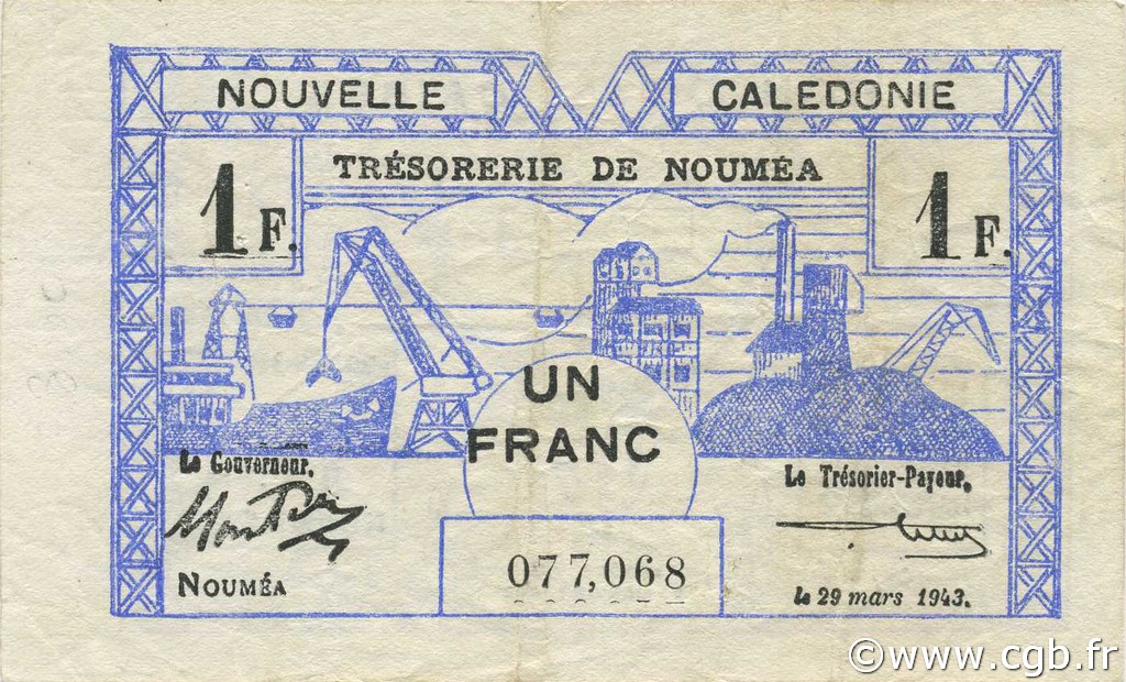 1 Franc NOUVELLE CALÉDONIE  1943 P.55a TTB+