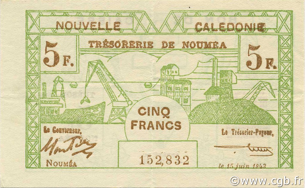 5 Francs NOUVELLE CALÉDONIE  1943 P.58 SUP