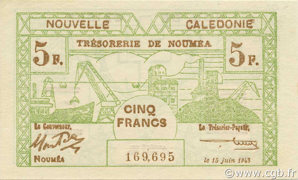 5 Francs NOUVELLE CALÉDONIE  1943 P.58 SPL
