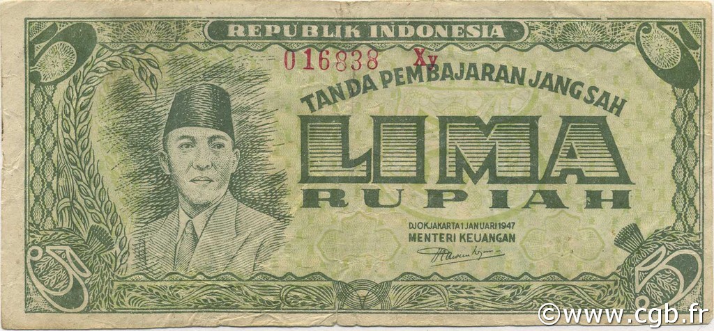 5 Rupiah INDONÉSIE  1947 P.021 TB+