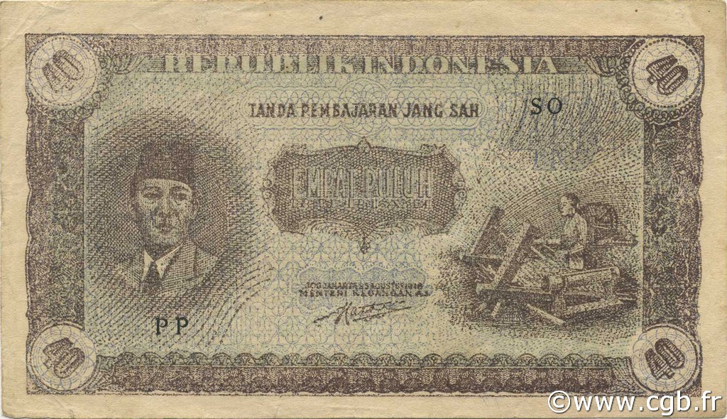 40 Rupiah INDONÉSIE  1948 P.033 pr.SUP