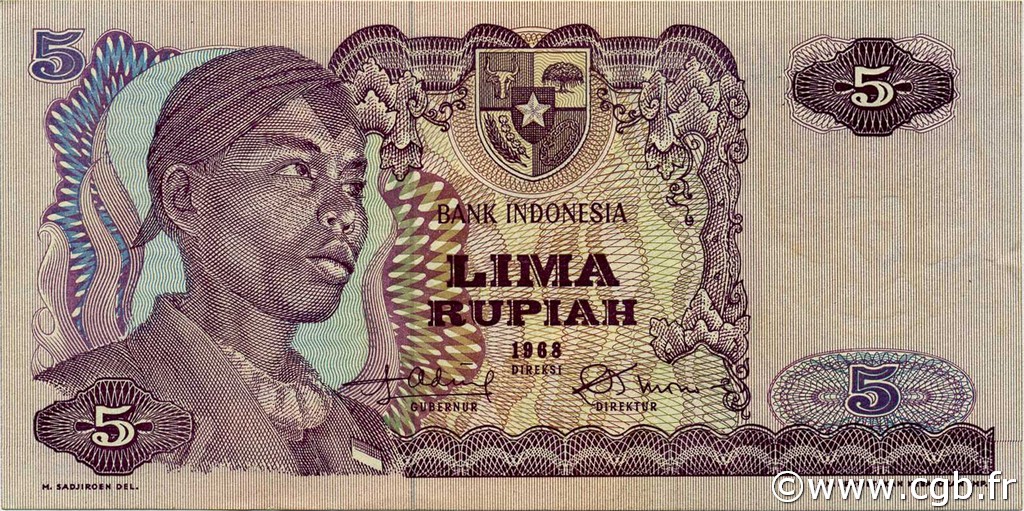 5 Rupiah INDONESIA  1968 P.104a XF+