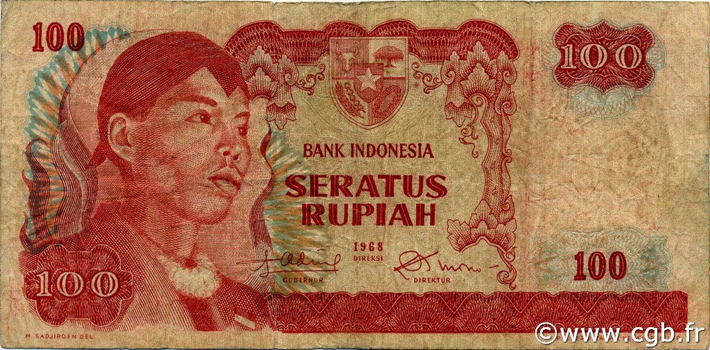 100 Rupiah INDONÉSIE  1968 P.108a B+