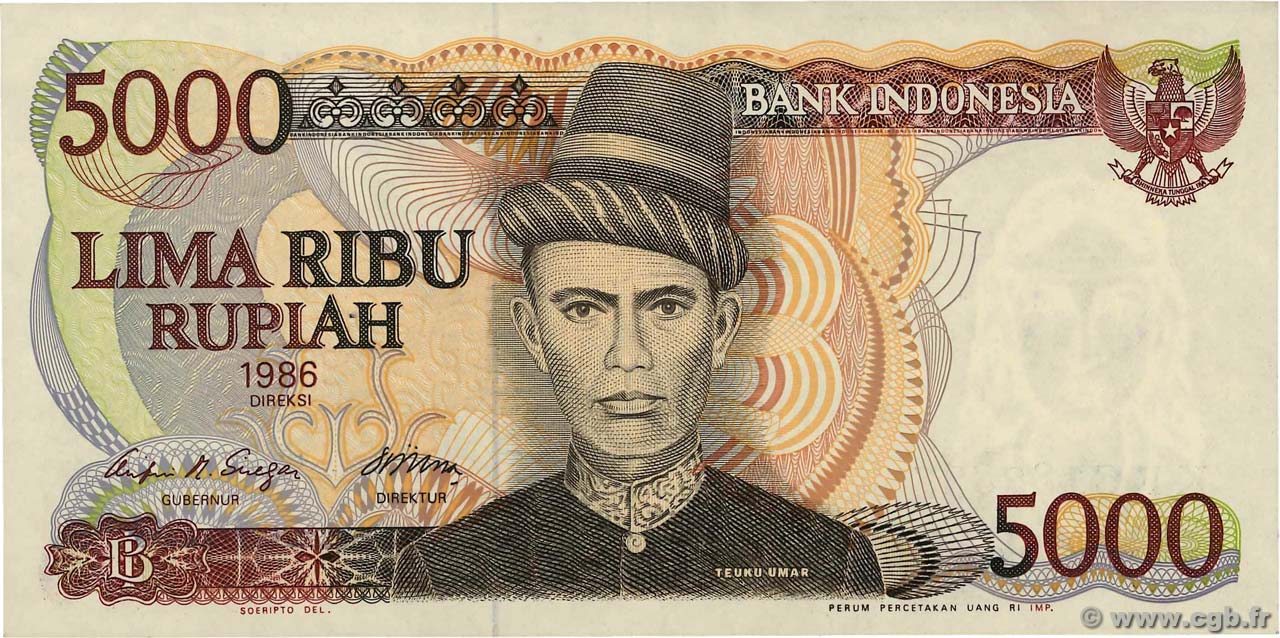 5000 Rupiah INDONÉSIE  1986 P.125a SUP+