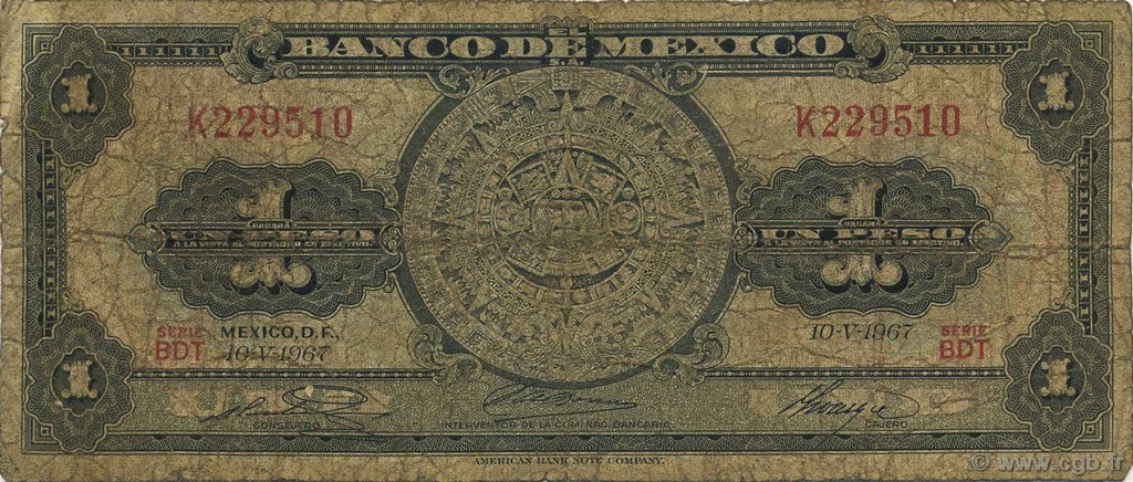 1 Peso MEXIQUE  1967 P.059j B