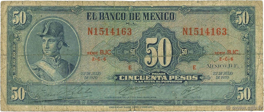 50 Pesos MEXIQUE  1970 P.049s B