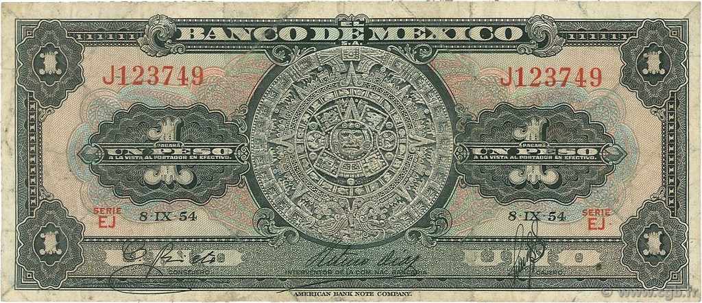 1 Peso MEXIQUE  1954 P.056b B