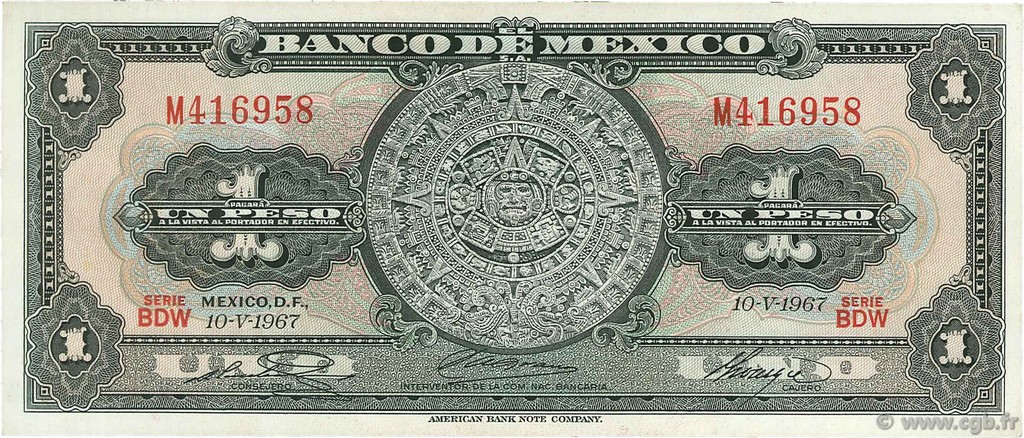 1 Peso MEXIQUE  1967 P.059j SPL