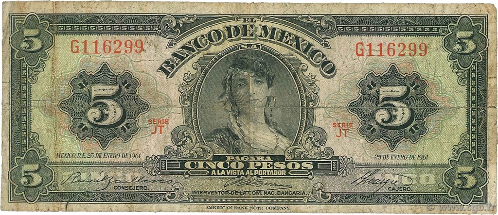 5 Pesos MEXIQUE  1961 P.060f B