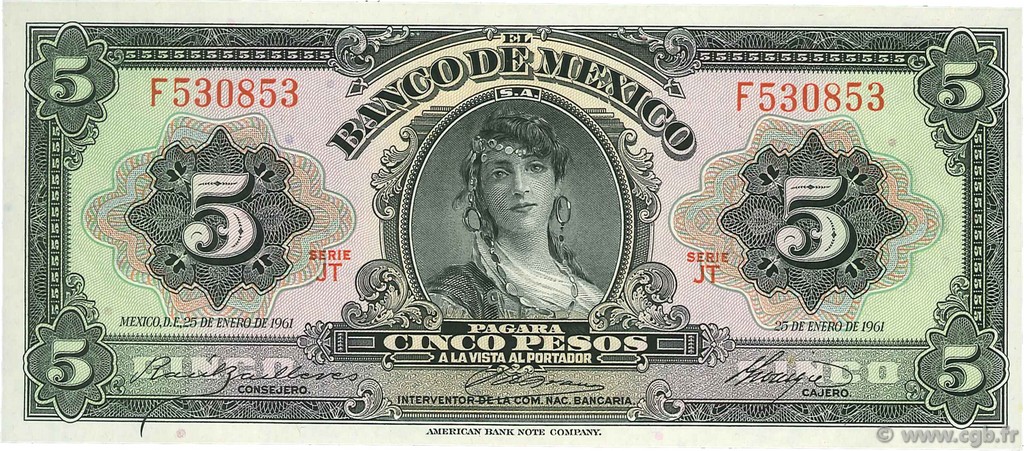 5 Pesos MEXIQUE  1961 P.060f pr.NEUF