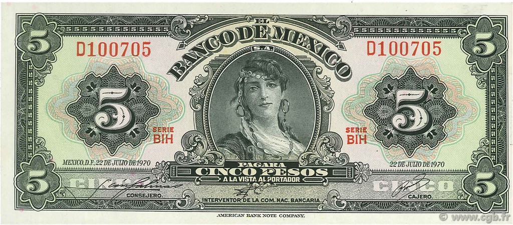 5 Pesos MEXICO  1970 P.060k FDC