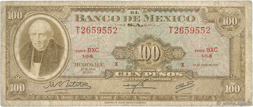 100 Pesos MEXIQUE  1973 P.061i B