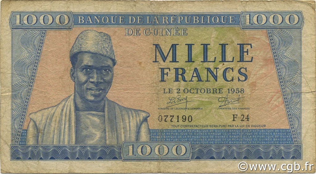 1000 Francs GUINEA  1958 P.09 BC