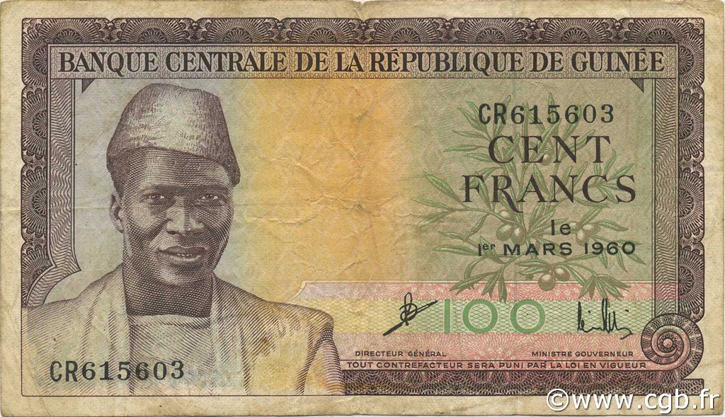 100 Francs GUINÉE  1960 P.13a TB à TTB