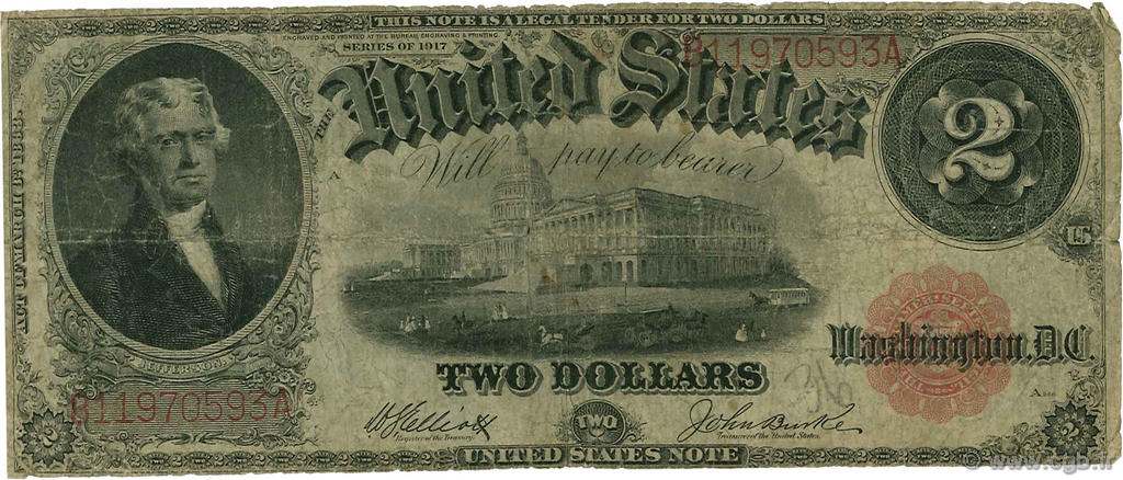 2 Dollars ÉTATS-UNIS D AMÉRIQUE  1917 P.188 pr.B