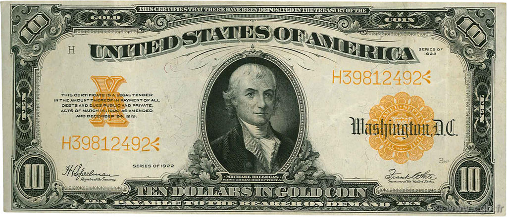 10 Dollars ÉTATS-UNIS D AMÉRIQUE  1922 P.274 TTB+