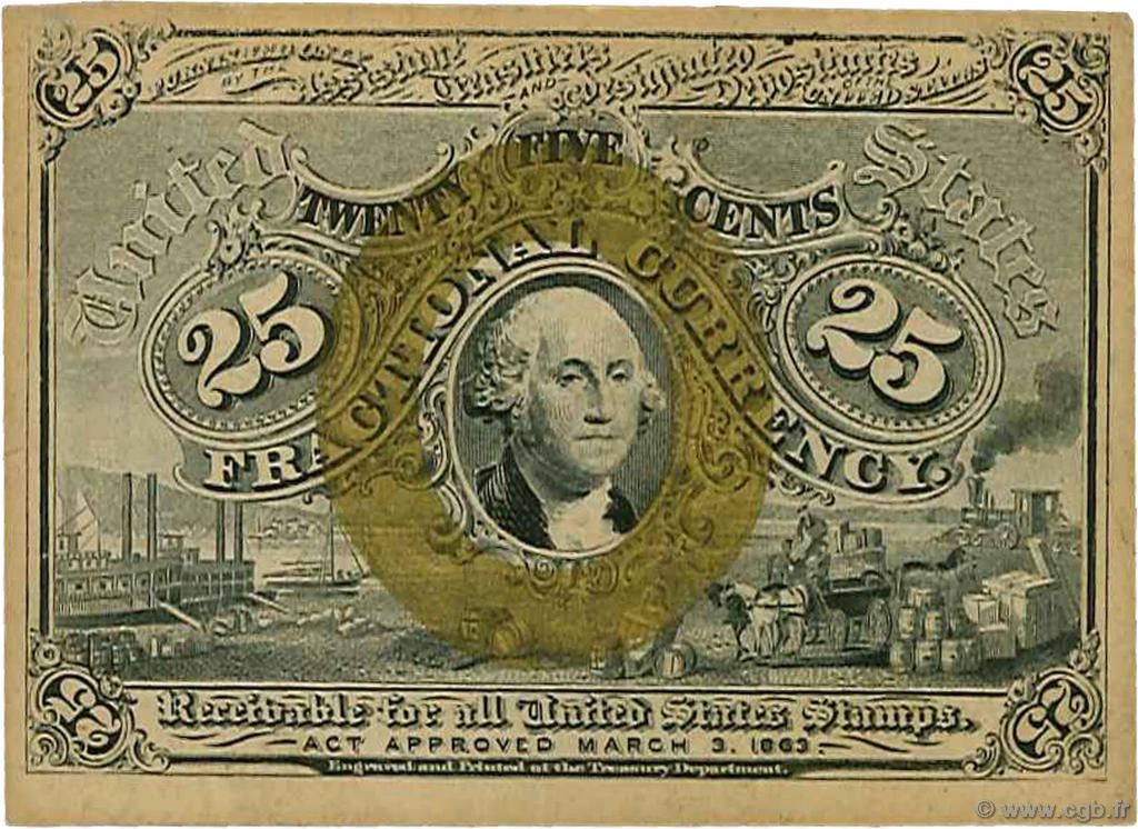 25 Cents ÉTATS-UNIS D AMÉRIQUE  1863 P.103 TTB