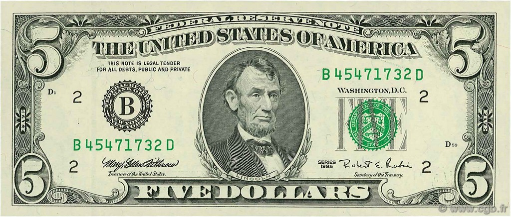 5 Dollars ÉTATS-UNIS D AMÉRIQUE New York 1995 P.498 NEUF