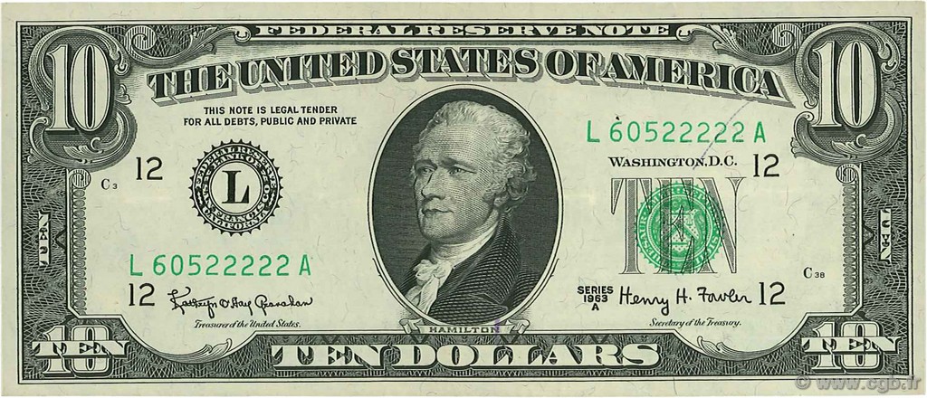 10 Dollars ÉTATS-UNIS D AMÉRIQUE San Francisco 1963 P.445b SUP