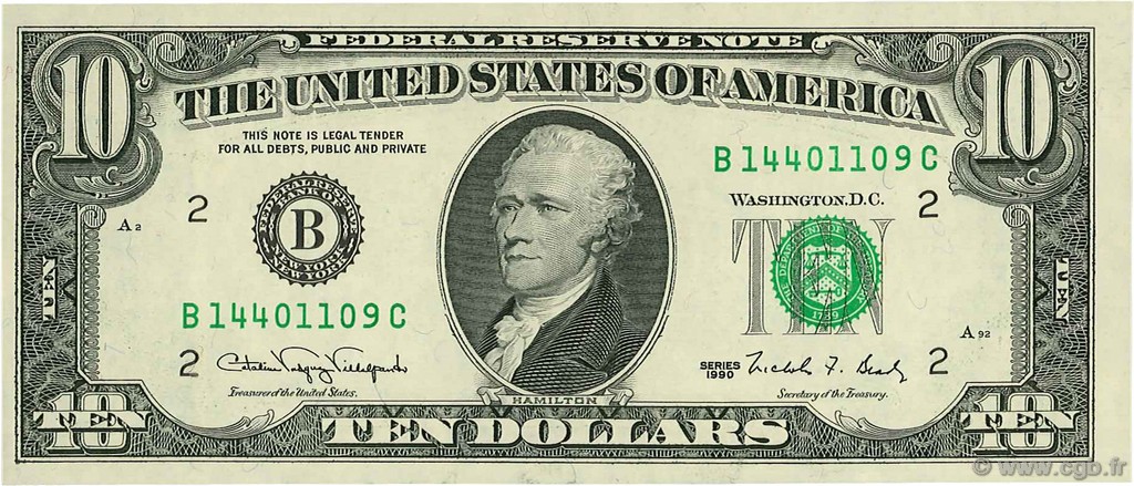 10 Dollars ÉTATS-UNIS D AMÉRIQUE New York 1990 P.486 pr.NEUF