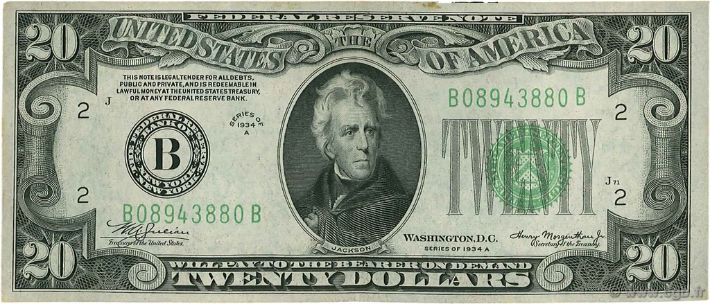 20 Dollars ÉTATS-UNIS D AMÉRIQUE New York 1934 P.431Da SUP