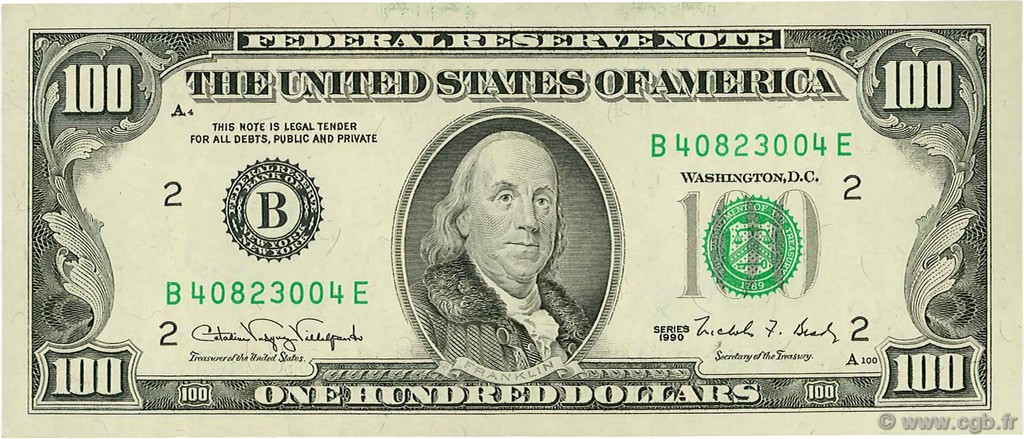 100 Dollars ÉTATS-UNIS D AMÉRIQUE New York 1990 P.489 SUP+