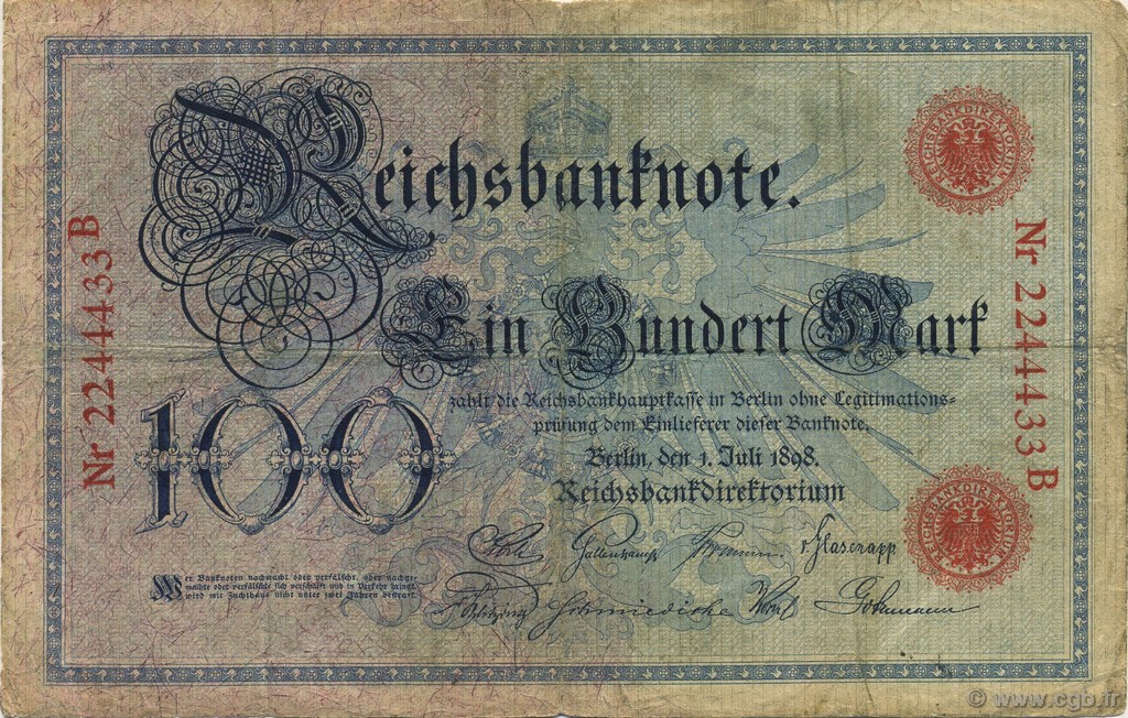 100 Mark GERMANY  1898 P.020a F