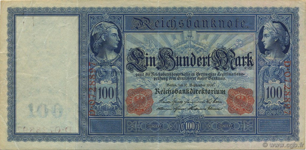100 Mark ALEMANIA  1909 P.038 MBC+