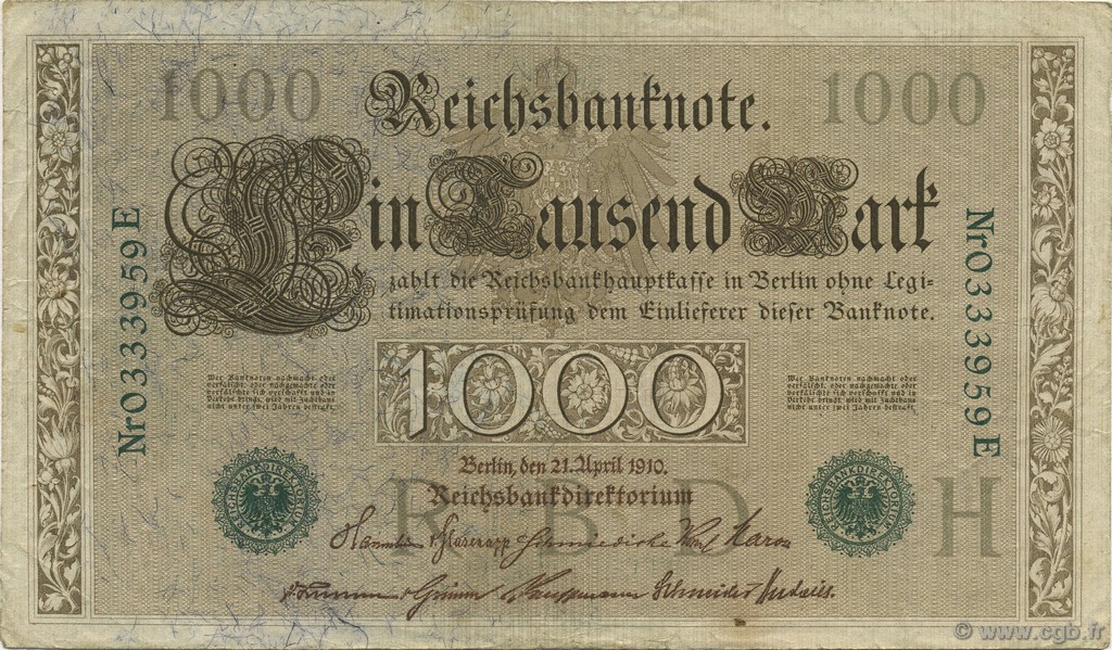1000 Mark GERMANY  1910 P.045b VF