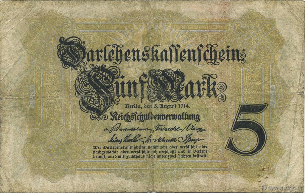 5 Mark ALLEMAGNE  1914 P.047a TB