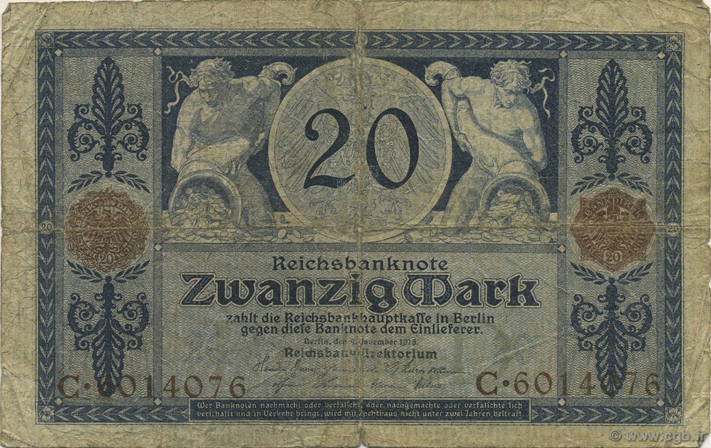 20 Mark GERMANY  1915 P.063 G