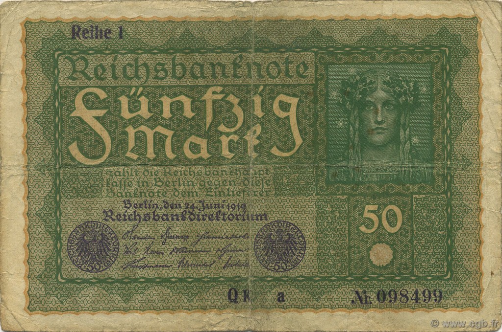 50 Mark GERMANY  1919 P.066 F