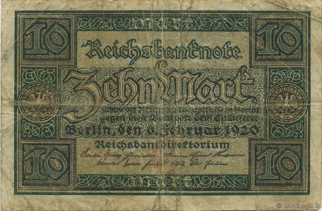 10 Mark ALLEMAGNE  1920 P.067a TB
