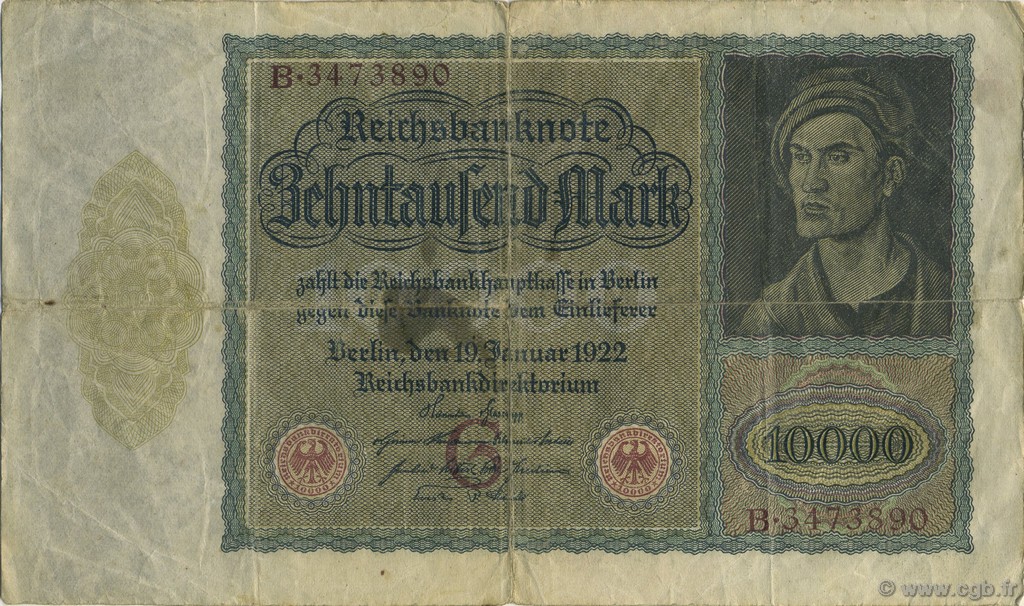 10000 Mark GERMANY  1922 P.070 F