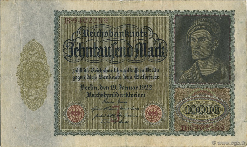 10000 Mark GERMANY  1922 P.070 VF