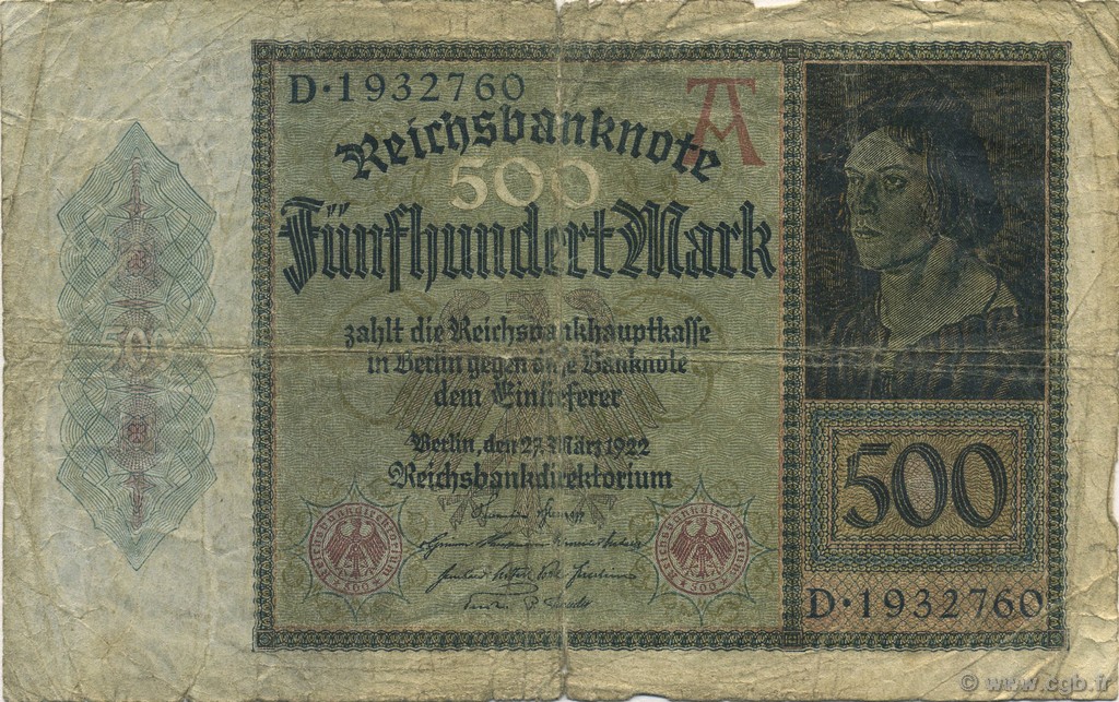 500 Mark GERMANY  1922 P.073 G