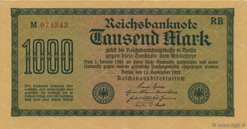 1000 Mark ALLEMAGNE  1922 P.076b SUP
