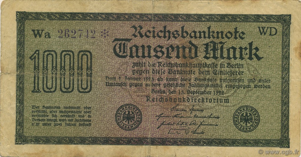 1000 Mark GERMANY  1922 P.076d F