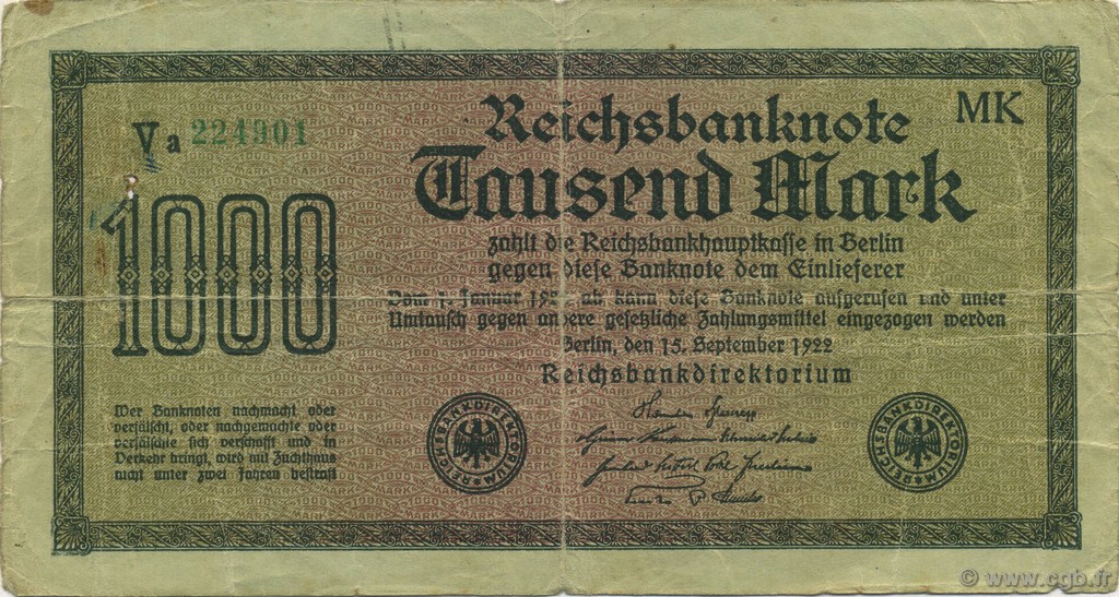 1000 Mark GERMANY  1922 P.076h F