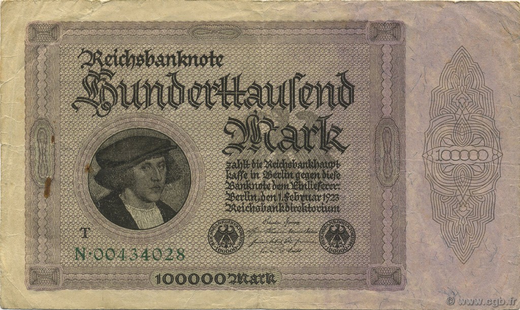 100000 Mark GERMANY  1923 P.083c VF