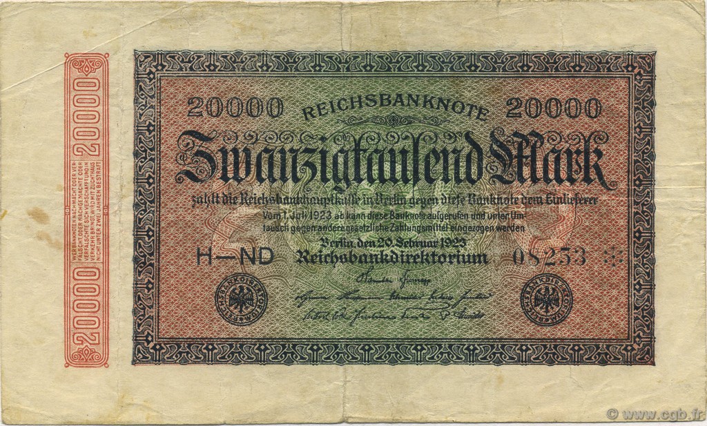 20000 Mark ALLEMAGNE  1923 P.085a TB+