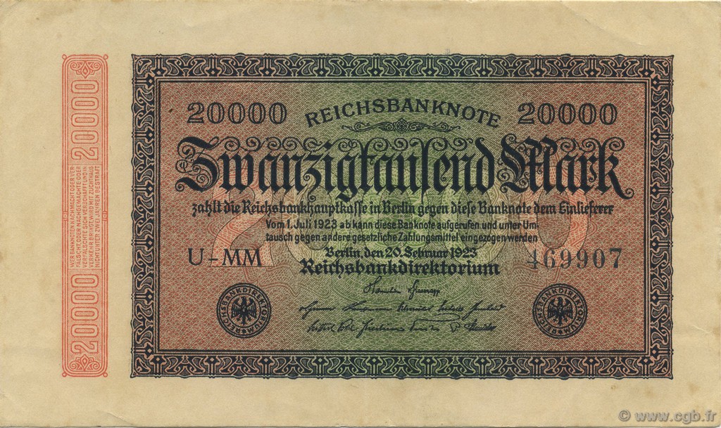 20000 Mark GERMANY  1923 P.085a AU