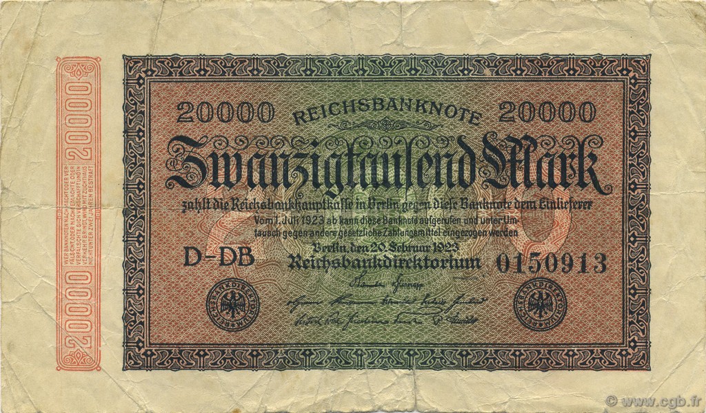 20000 Mark GERMANY  1923 P.085b F