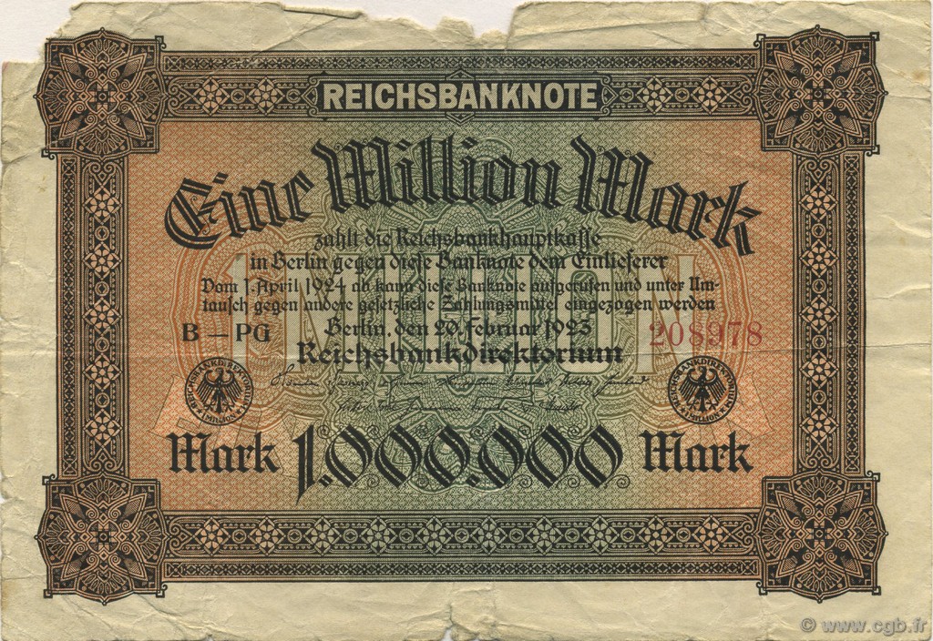 1 Million Mark ALLEMAGNE  1923 P.086a AB