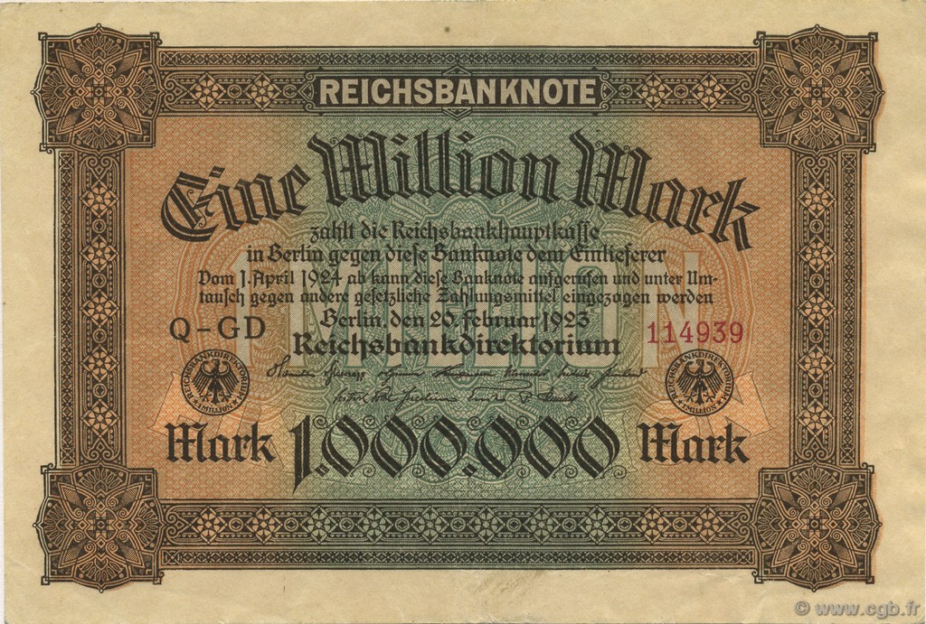 1 Million Mark ALLEMAGNE  1923 P.086a SUP