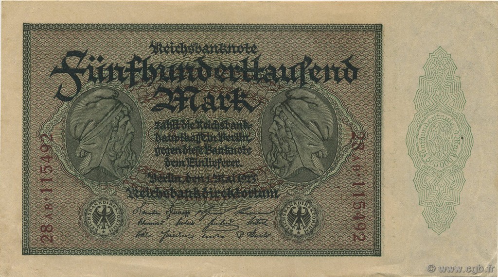 500000 Mark GERMANY  1923 P.088b AU+