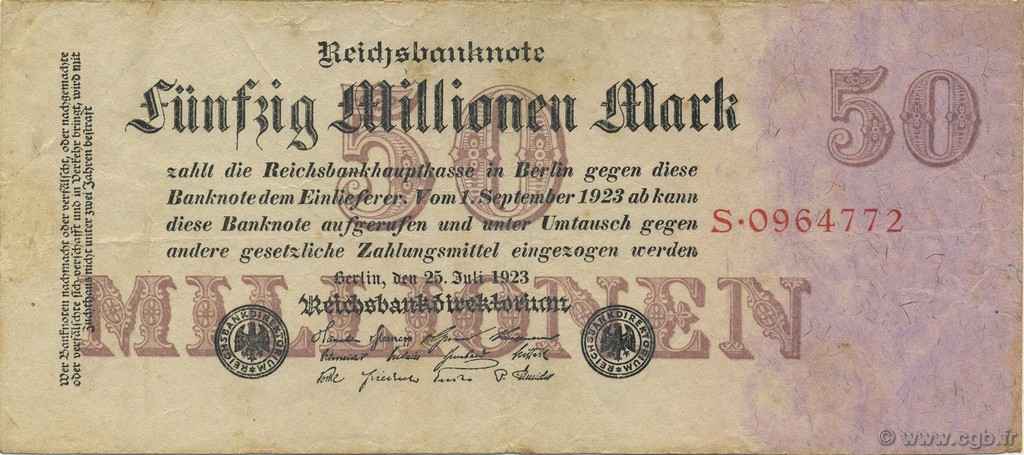 50 Millions Mark ALLEMAGNE  1923 P.098a TTB