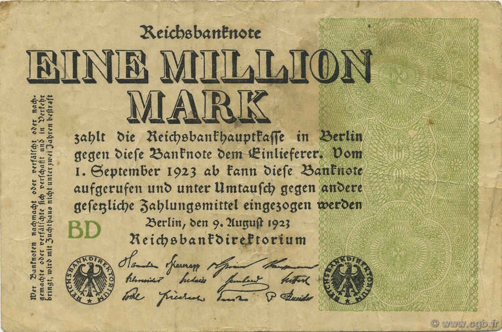1 Million Mark ALLEMAGNE  1923 P.102b TB
