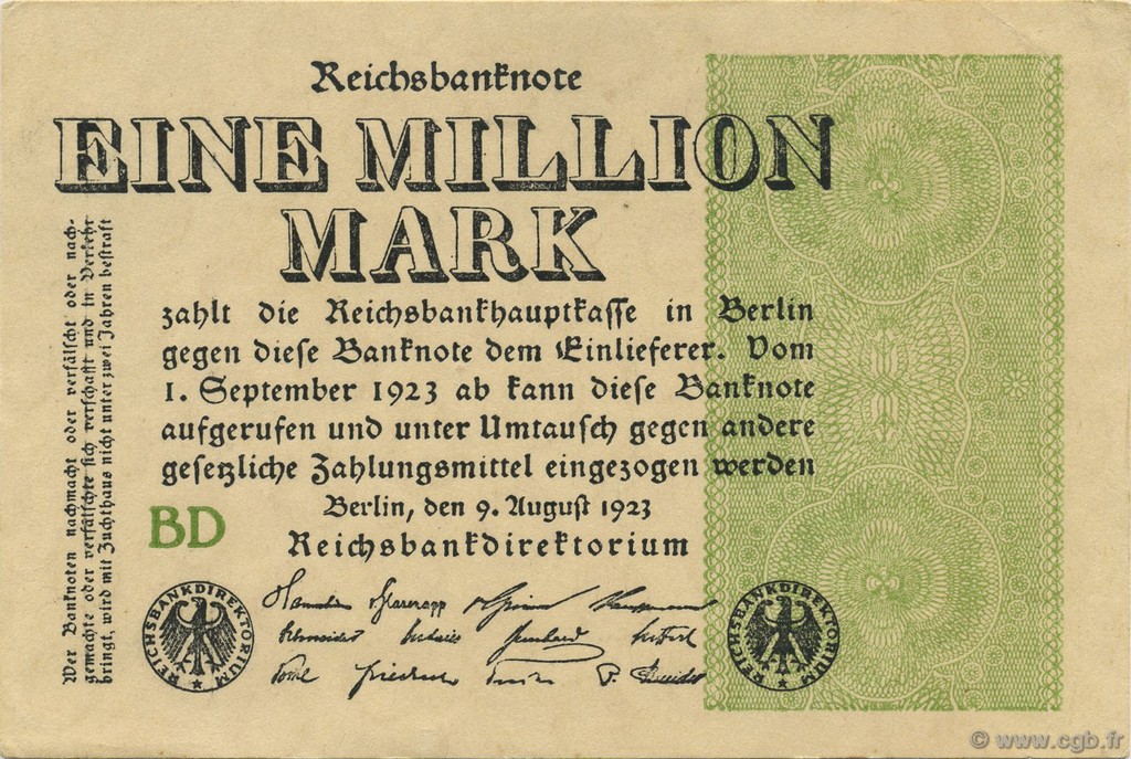 1 Million Mark ALLEMAGNE  1923 P.102b SPL