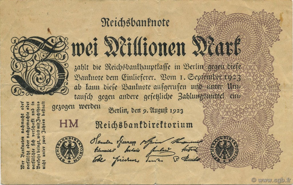 2 Millions Mark GERMANY  1923 P.104a VF